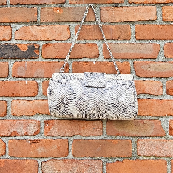 New Judith Ripka Patent Leather Snakeskin Print Clutch